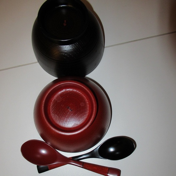 Japanese Lacquerware Ramen Bowls with spoons - Picture 8 of 12